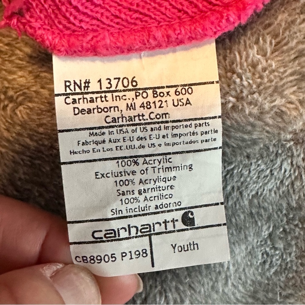 Youth Girls Pink Carhartt Beanie Hat Winter Snow Outdoor - Picture 4 of 5